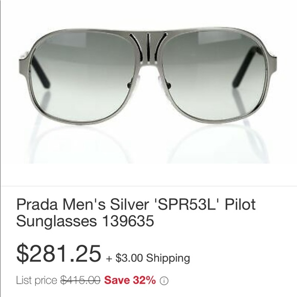 PRADA Men's Silver 'SPR53L' Pilot Sunglasses - Picture 2 of 14
